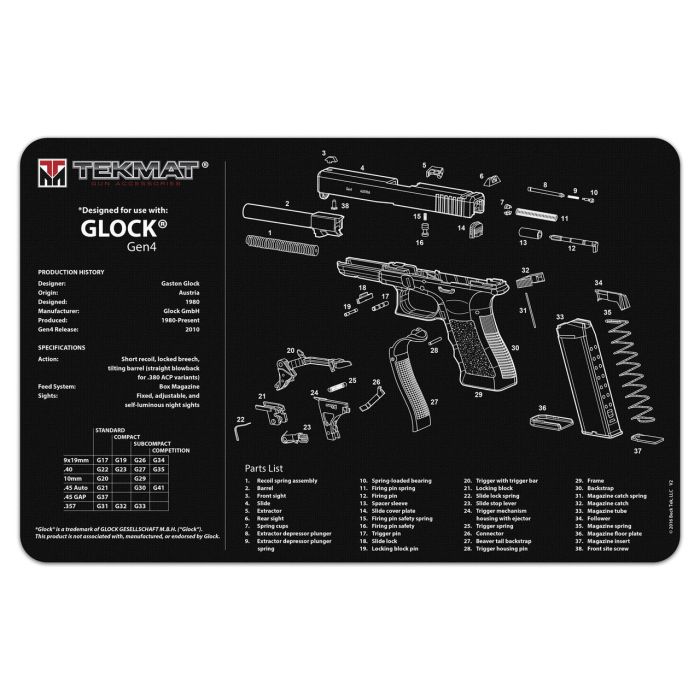 TekMat Glock 17 Gen4 Onderhoudsmat / Zwart